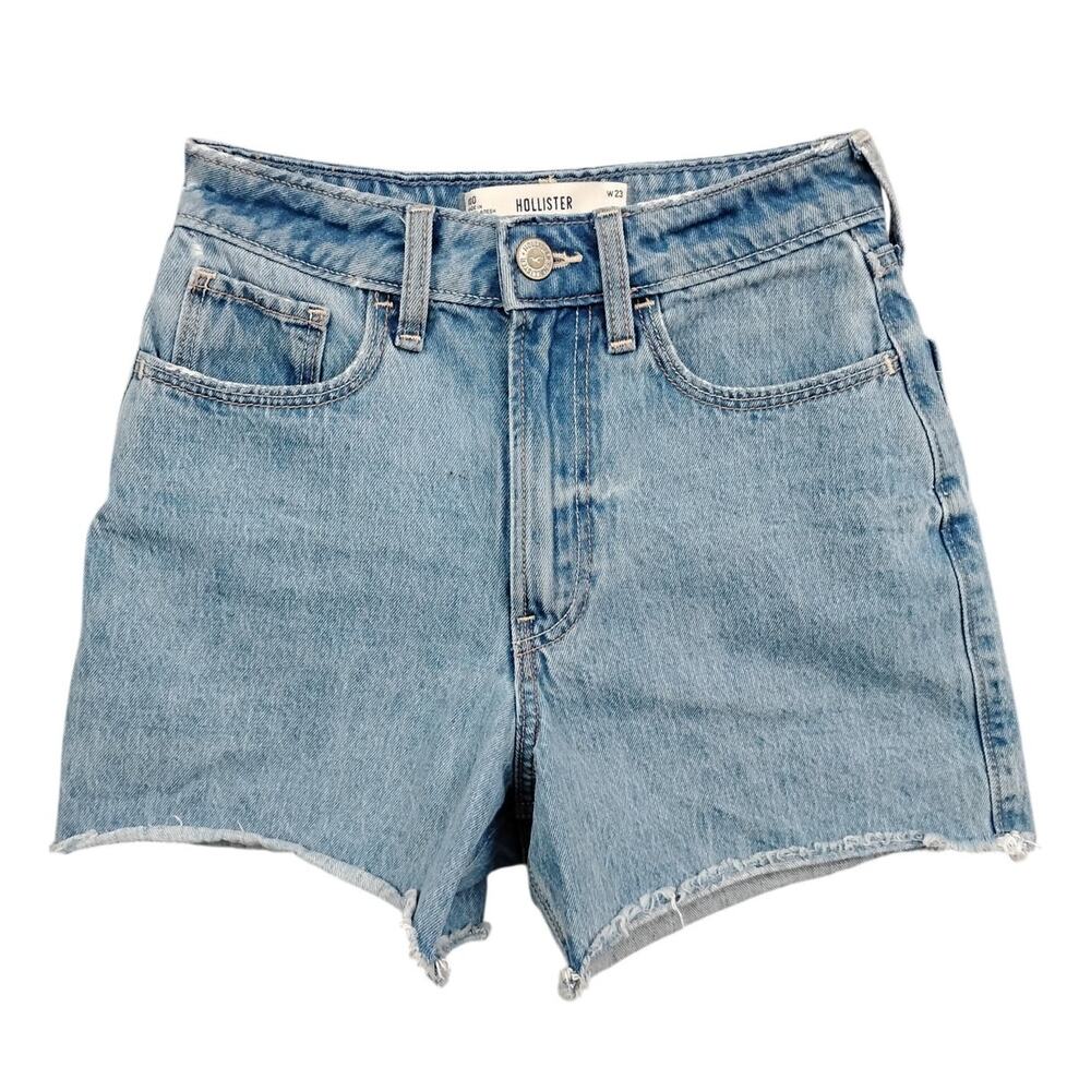 Hollister Ultra High Rise 90s Shorts Size 23 Light Blue Raw Hems 100% Cotton